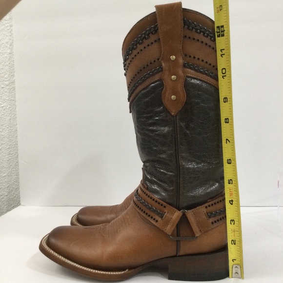 Quincy Cowgirl Cowboy Western Boho Brown Braided Buckle Square Toe Boots - Picture 7 of 15